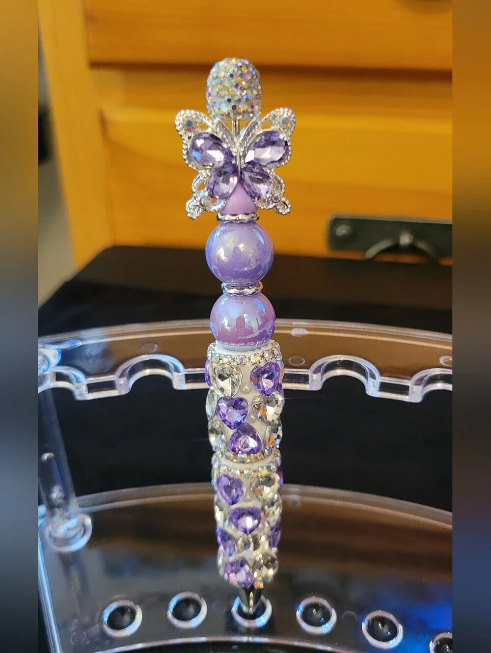 Handmade Purple Crystal Butterfly Decorative Pen